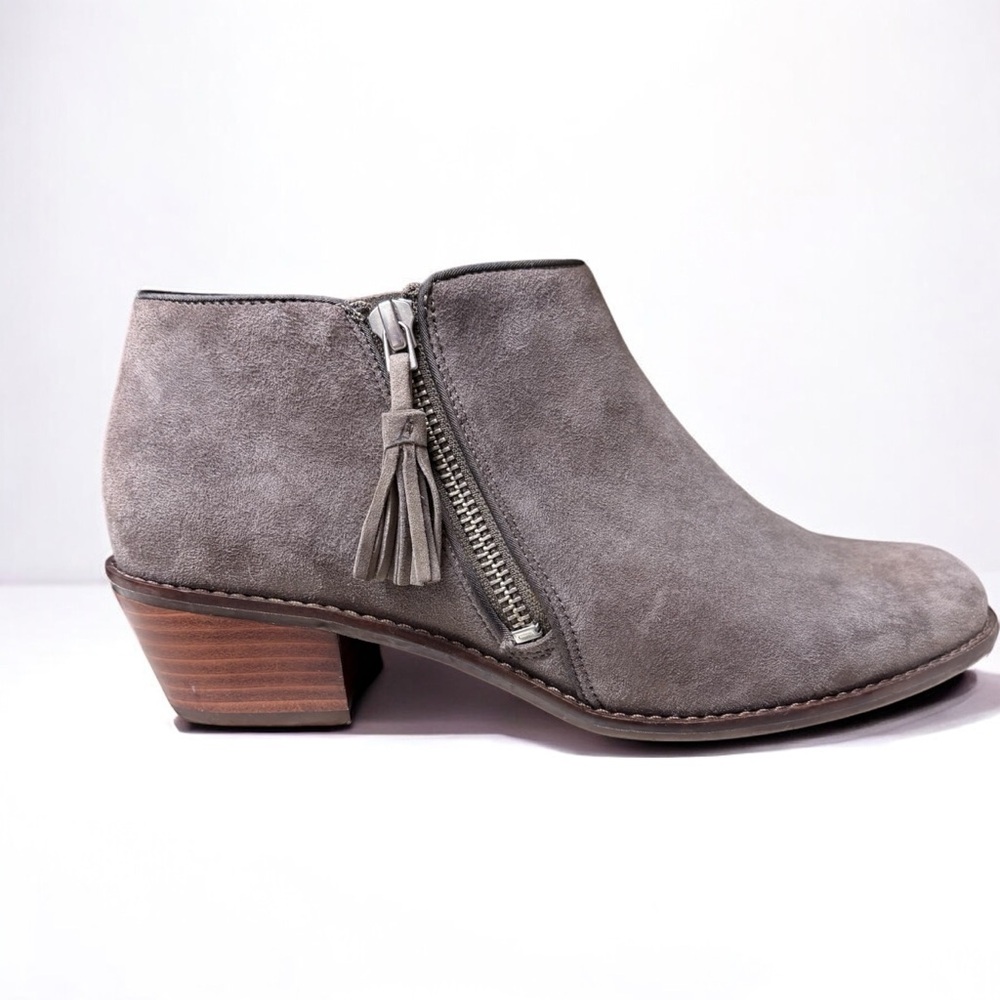 Vionic Grey Suede Ankle Booties with tassels